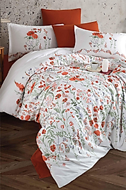 Clasy Ranforce %100 Pamuk Nevresim Takımı Çift Kişilik Elyese v1 Kiremit