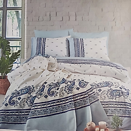 Cotton Life Ranforce Paisley Mavi Tek Kişilik Pike Takımı