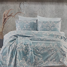 Cotton Life Ranforce Marbell Mavi Tek Kişilik Pike Takımı