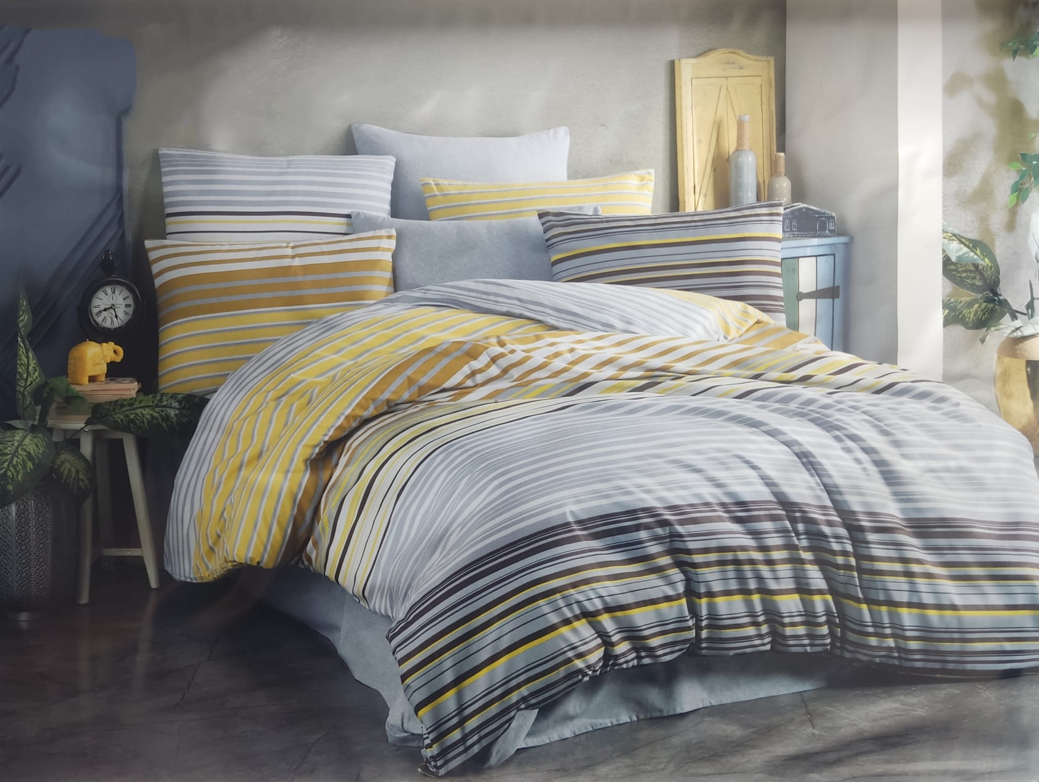 Eva Rola Gri Çift Kişilik Nevresim Takımı