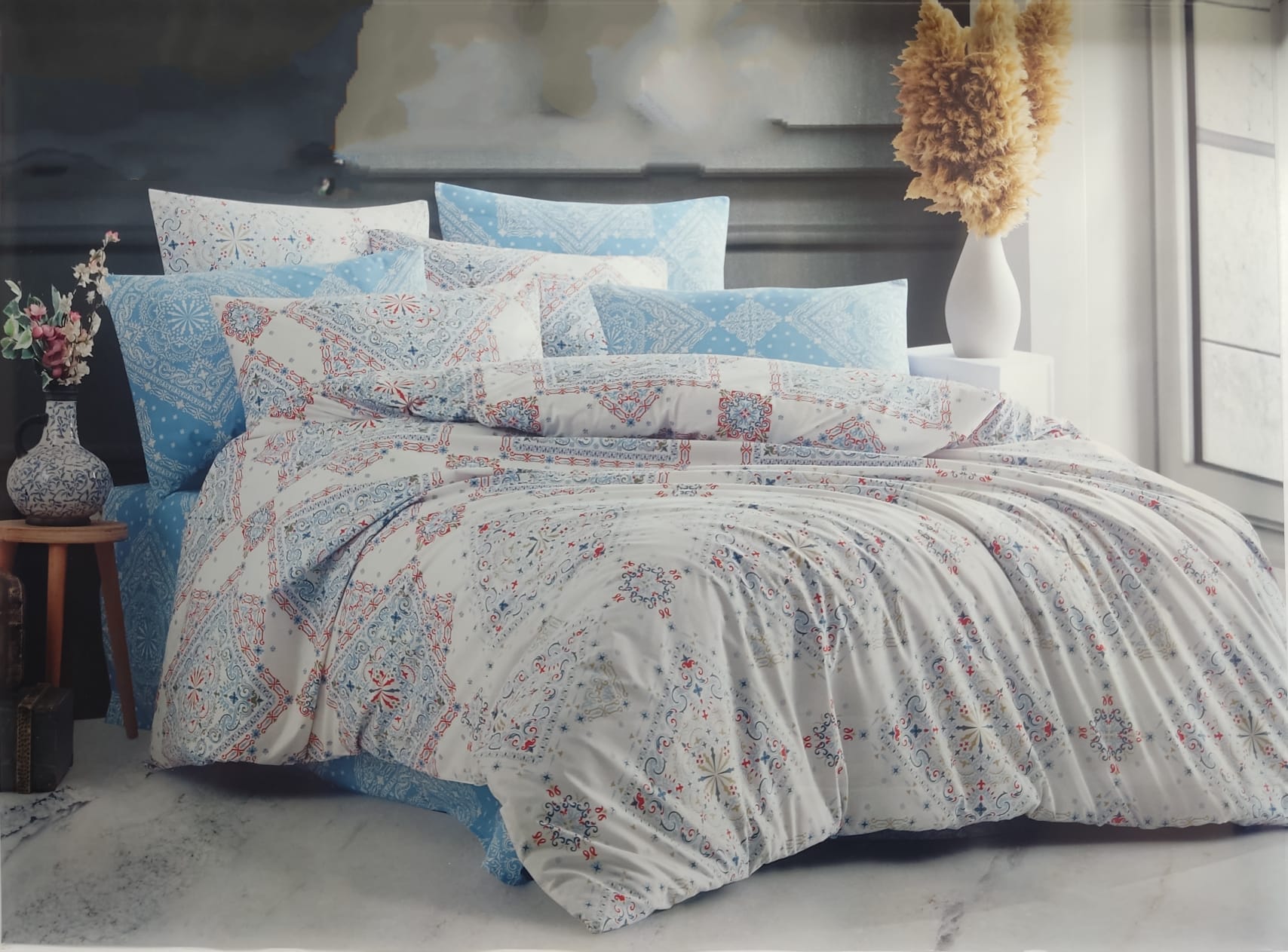 Eva Porto Turkuaz Çift Kişilik Nevresim Takımı