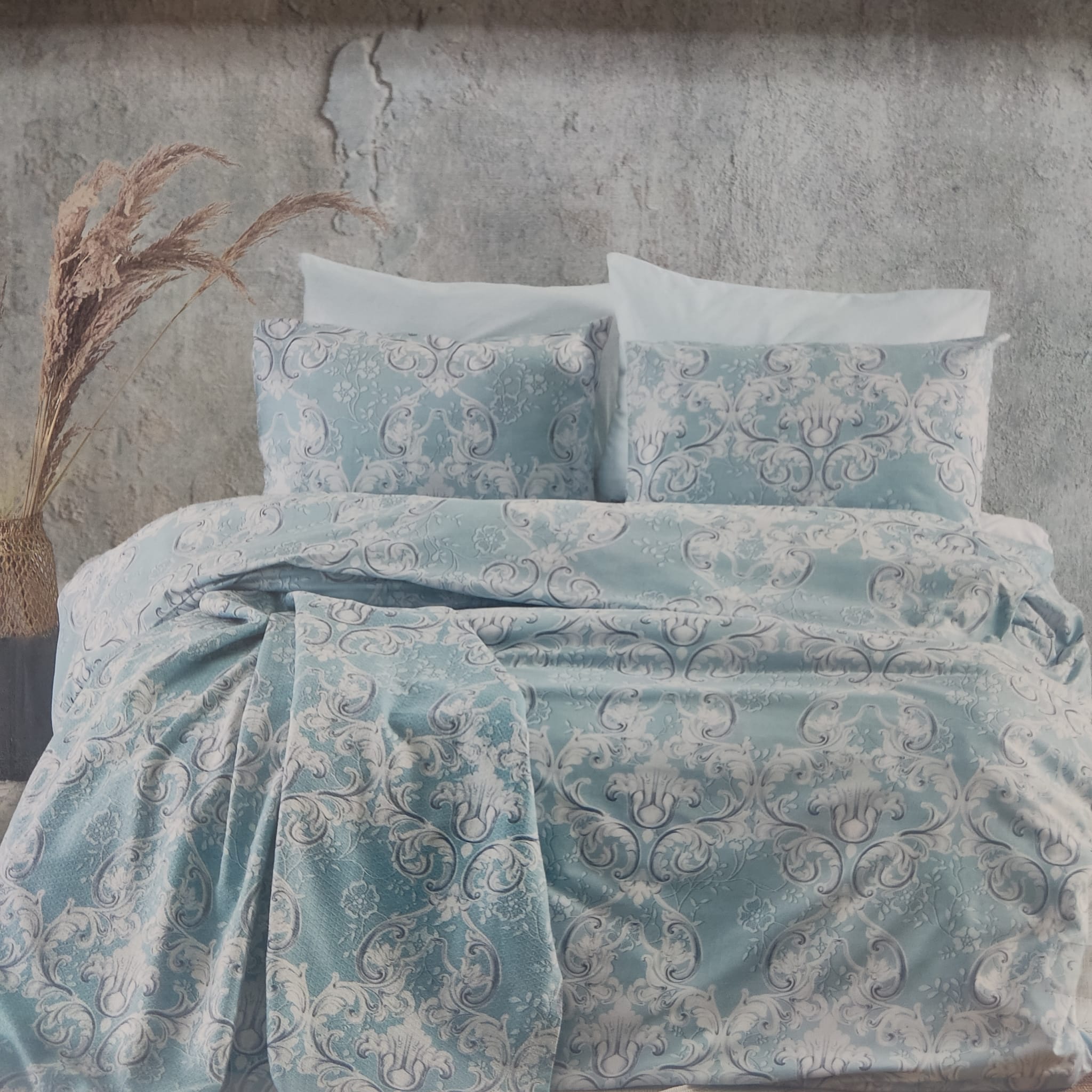 Cotton Life Ranforce Marbell Mavi Tek Kişilik Pike Takımı