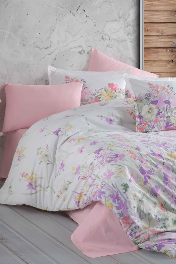 Clasy Ranforce %100 Pamuk Nevresim Takımı Çift Kişilik Arse V1 Pembe